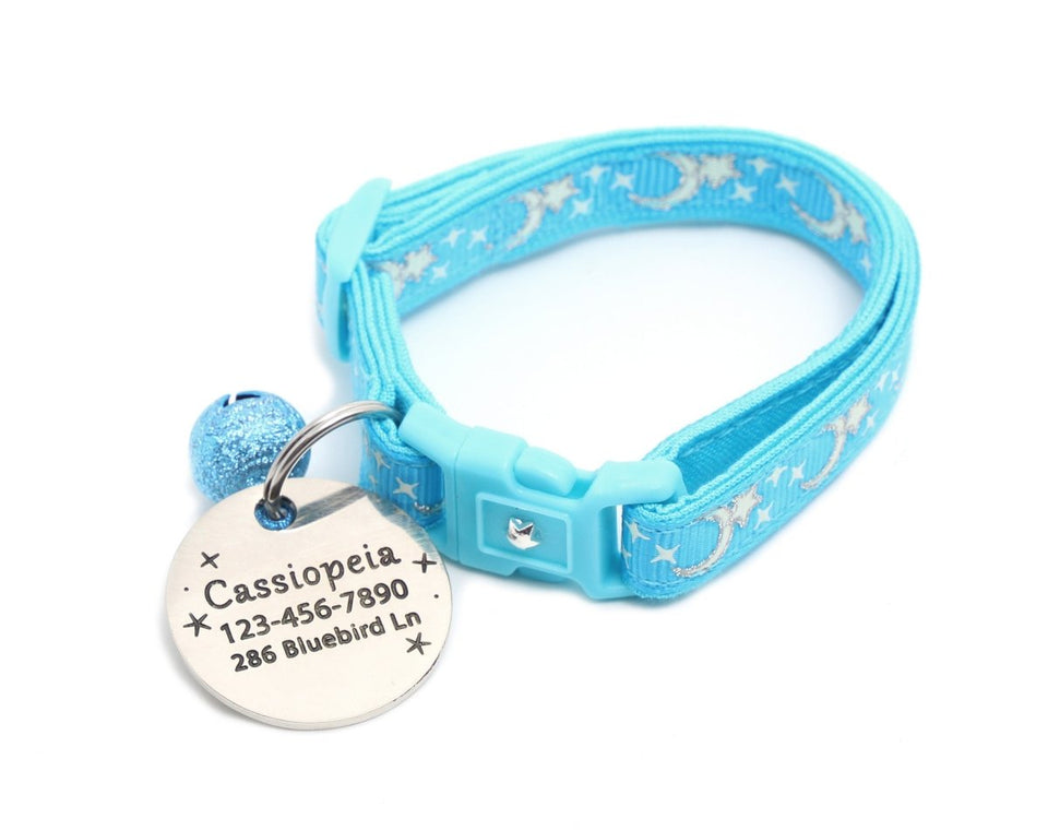 Silver Moons and Stars on Blue Cat Collar, view 6