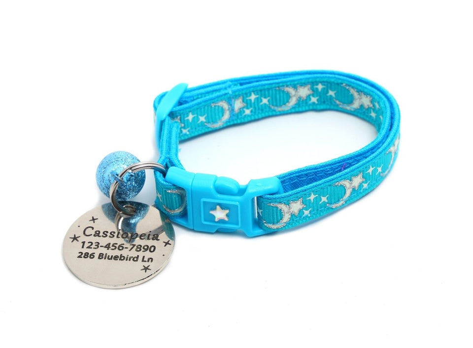 Silver Moons and Stars on Turquoise Cat Collar, view 8