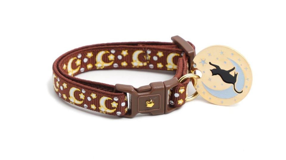 Gold Moons and Stars on Brown Cat Collar, view 7