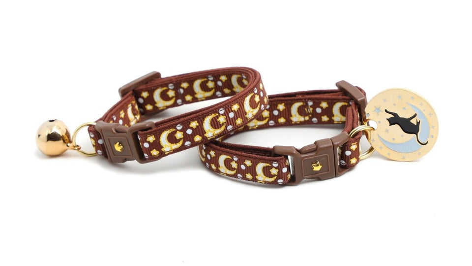 Gold Moons and Stars on Brown Cat Collar, view 9