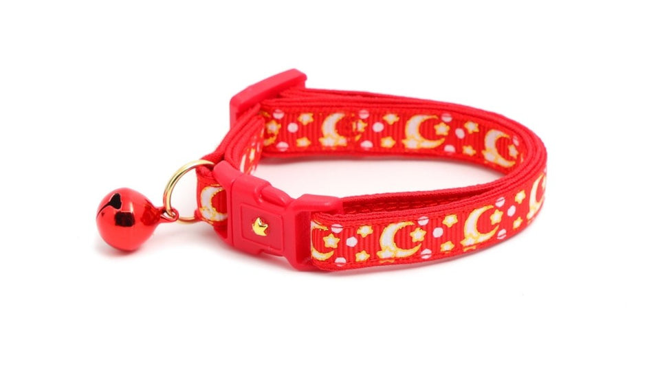 Gold Moons and Stars on Bright Red Cat Collar, view 6