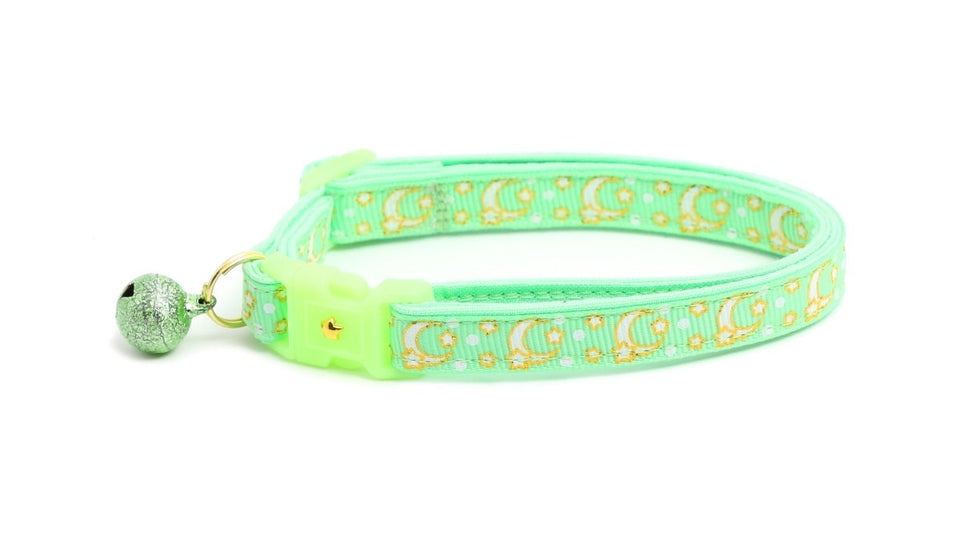 Gold Moons and Stars on Mint Green Cat Collar, view 2