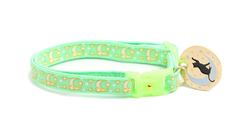 Gold Moons and Stars on Mint Green Cat Collar, view 8