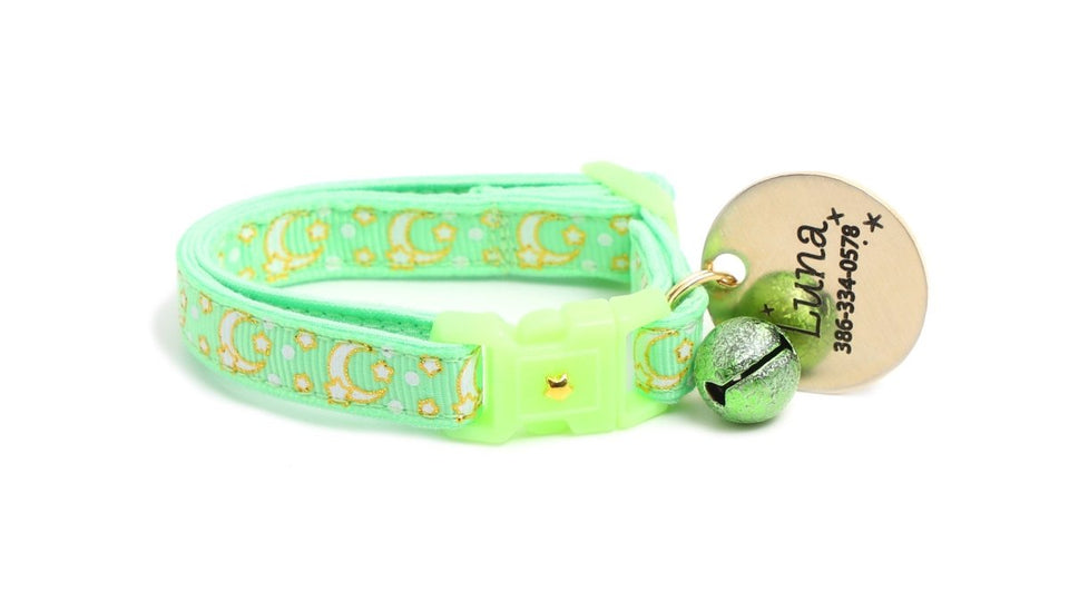 Gold Moons and Stars on Mint Green Cat Collar, view 5