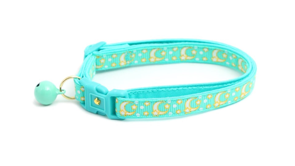 Gold Moons and Stars on Aqua V2 Cat Collar, view 7
