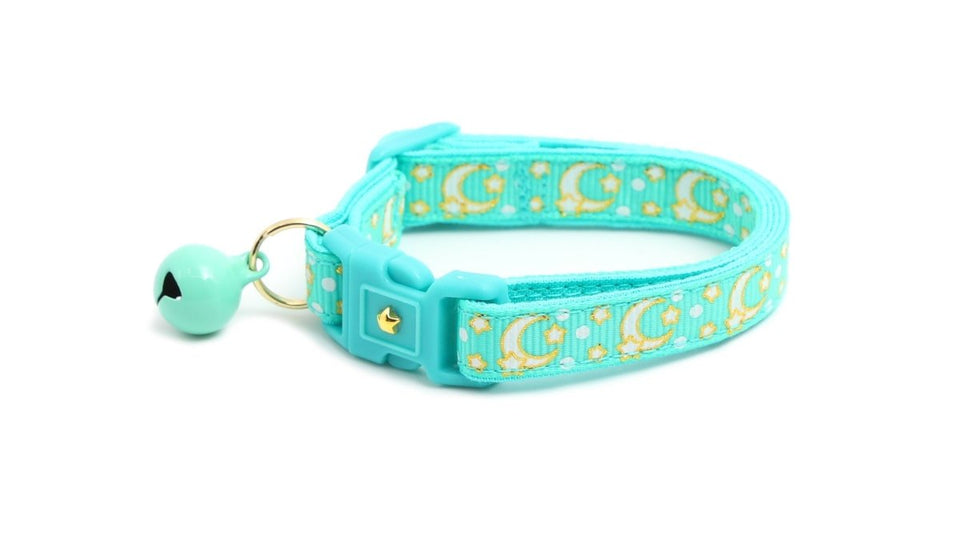 Gold Moons and Stars on Aqua V2 Cat Collar, view 5