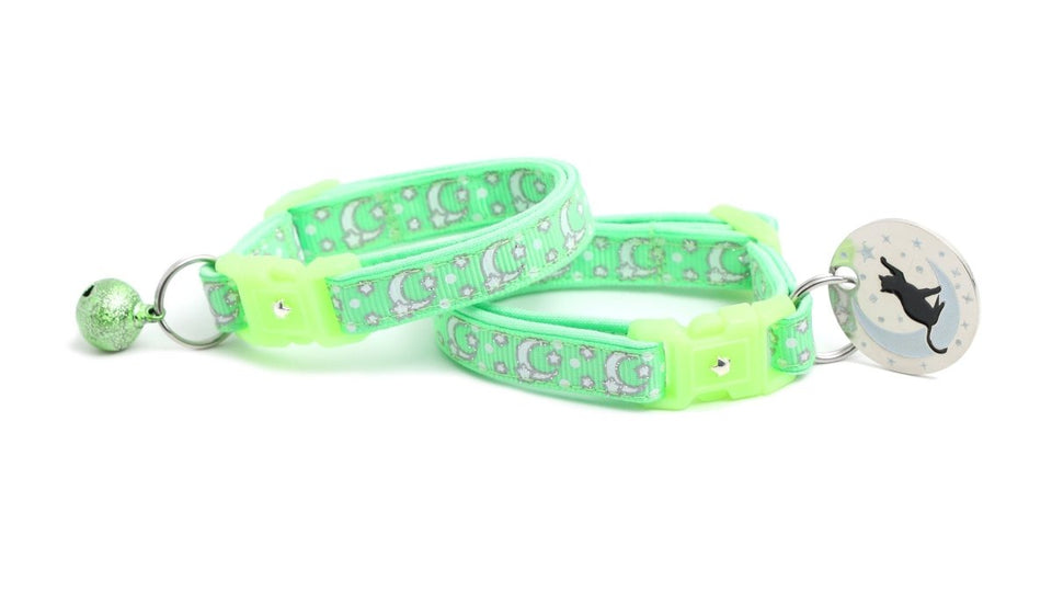 Silver Moons and Stars on Mint Green Cat Collar, view 7