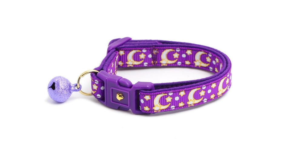 Gold Moons and Stars on Purple Cat Collar, view 3