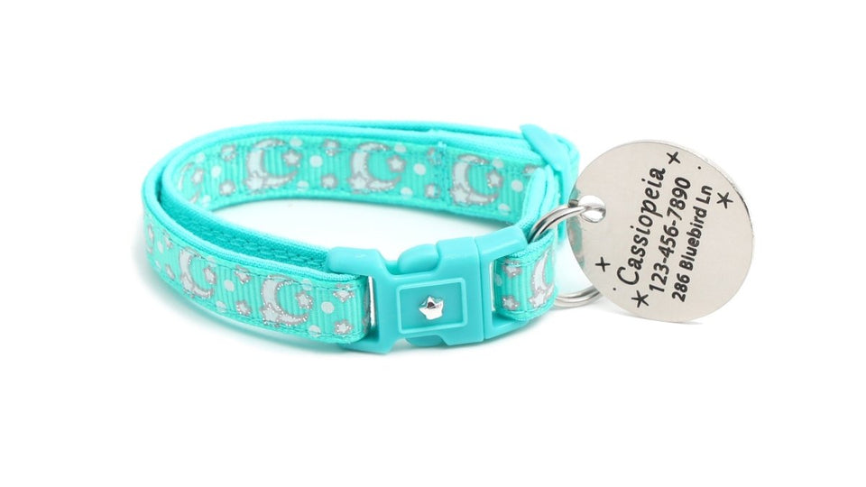 Silver Moons and Stars on Aqua Cat Collar, view 8