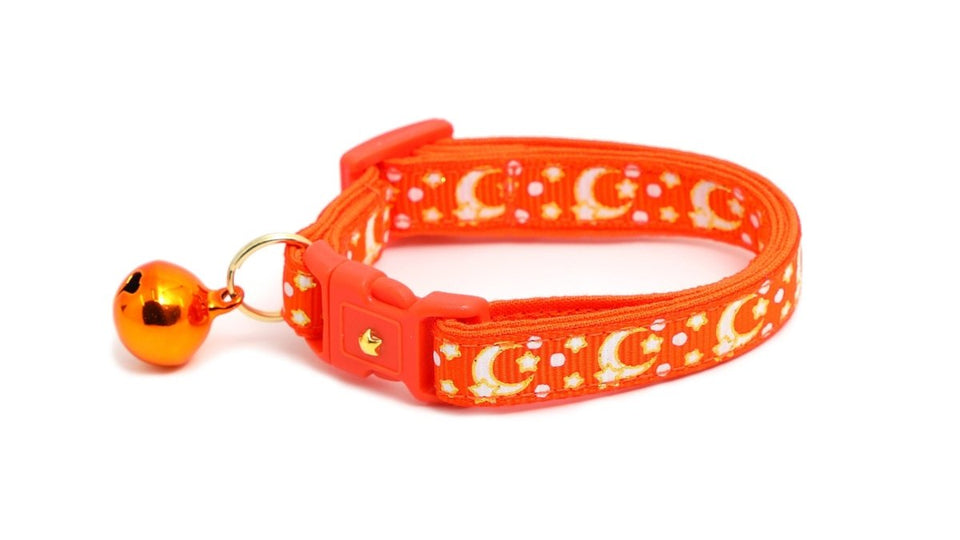 Gold Moons and Stars on Orange Cat Collar, view 5
