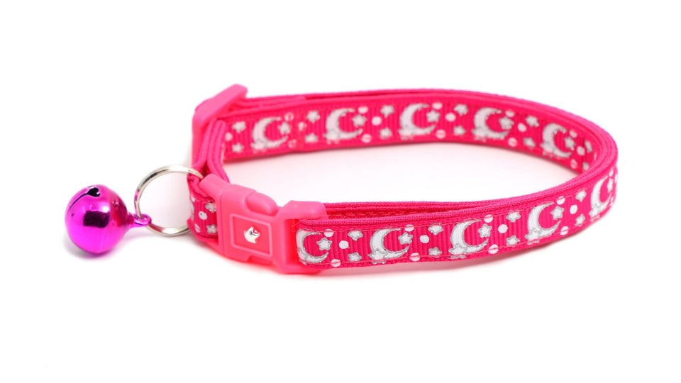Silver Moons and Stars on Hot Pink Cat Collar, view 6