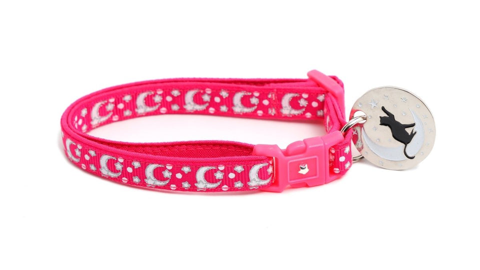 Silver Moons and Stars on Hot Pink Cat Collar, view 7