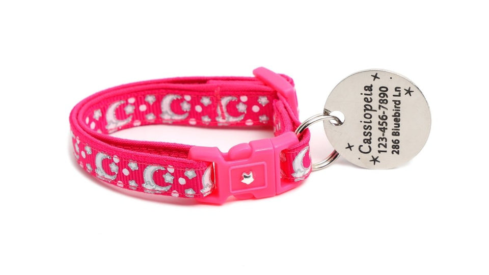 Silver Moons and Stars on Hot Pink Cat Collar, view 9