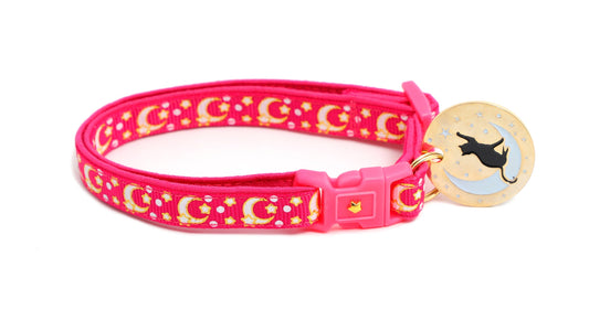 Gold Moons and Stars on Hot Pink Cat Collar