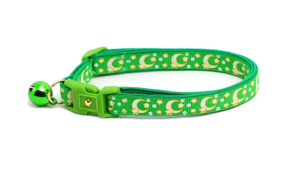 Gold Moons and Stars on Kelly Green Cat Collar, view 9