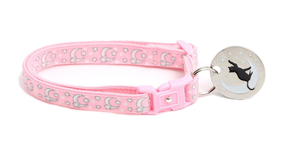 Silver Moons and Stars on Powder Pink Cat Collar, view 8