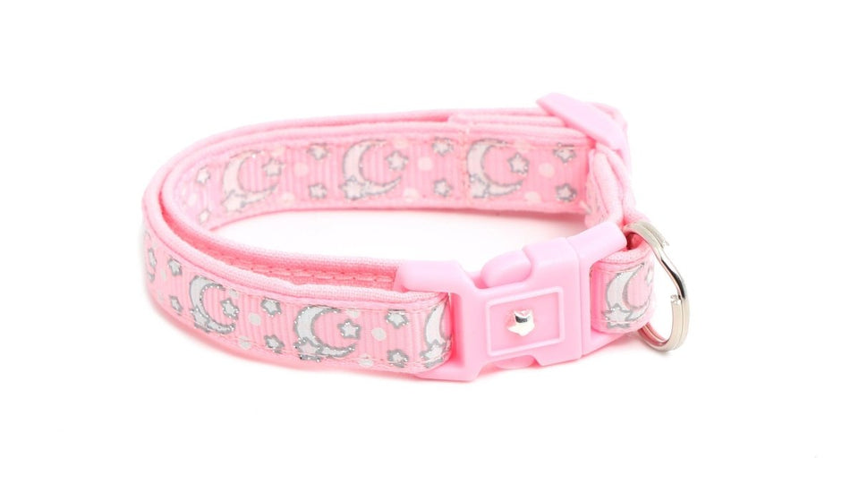 Silver Moons and Stars on Powder Pink Cat Collar, view 5