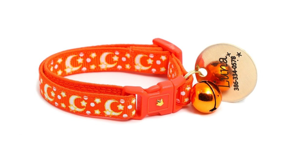 Gold Moons and Stars on Orange Cat Collar, view 3