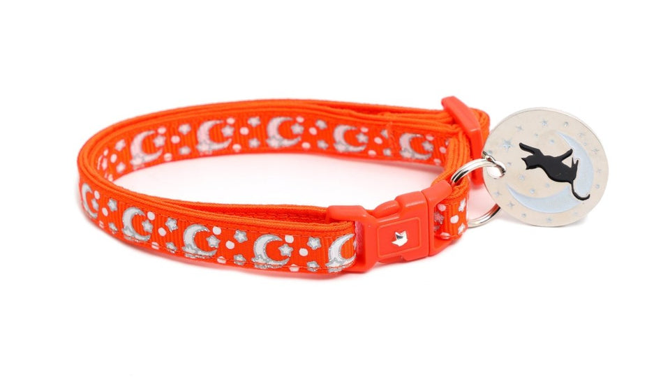 Silver Moons and Stars on Orange Cat Collar, view 9
