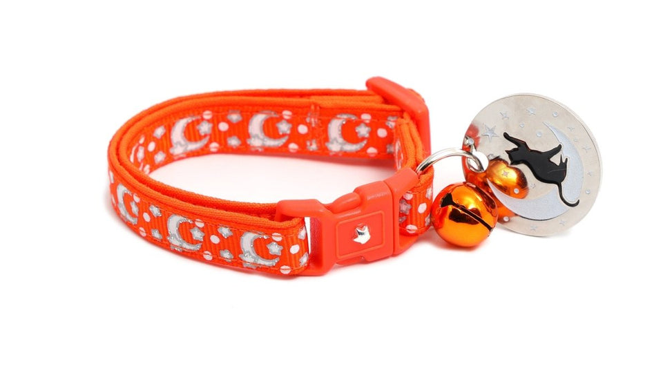 Silver Moons and Stars on Orange Cat Collar, view 5
