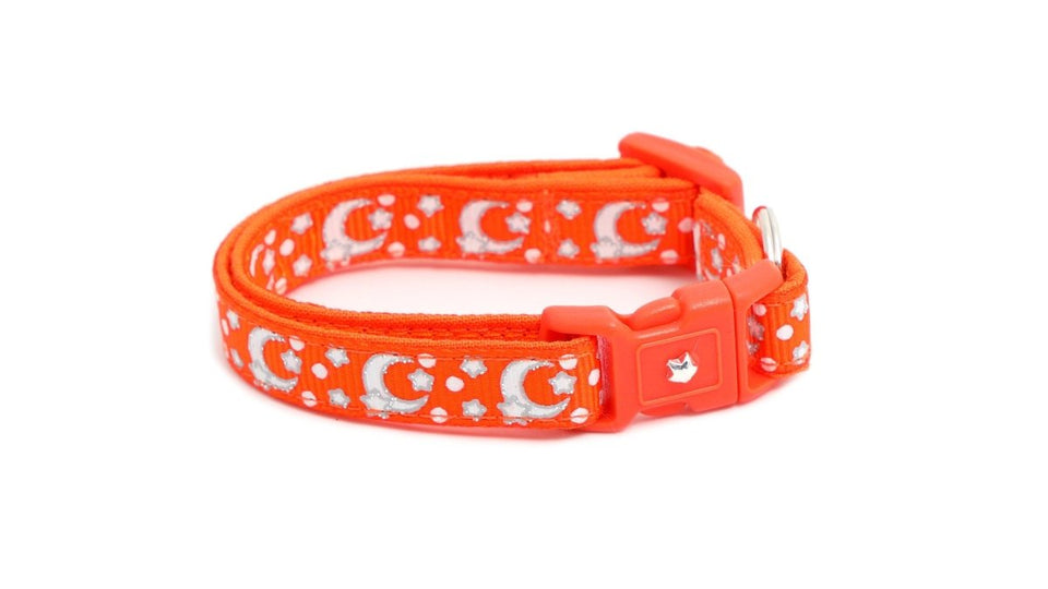 Silver Moons and Stars on Orange Cat Collar, view 7