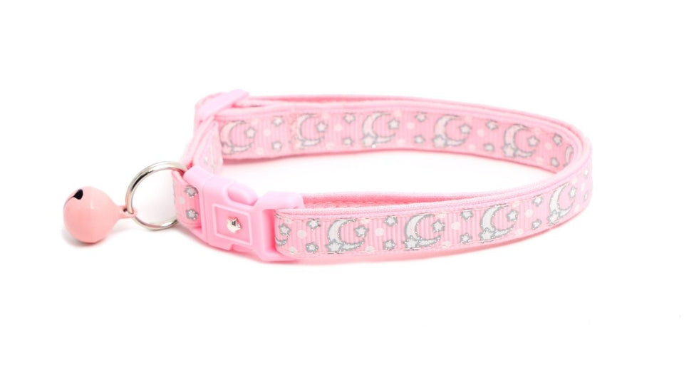Silver Moons and Stars on Powder Pink Cat Collar, view 2