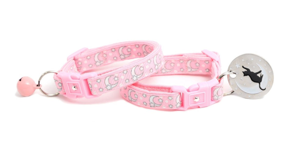Silver Moons and Stars on Powder Pink Cat Collar, view 7