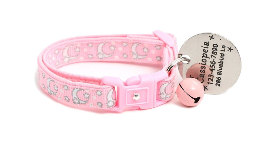 Silver Moons and Stars on Powder Pink Cat Collar, view 9