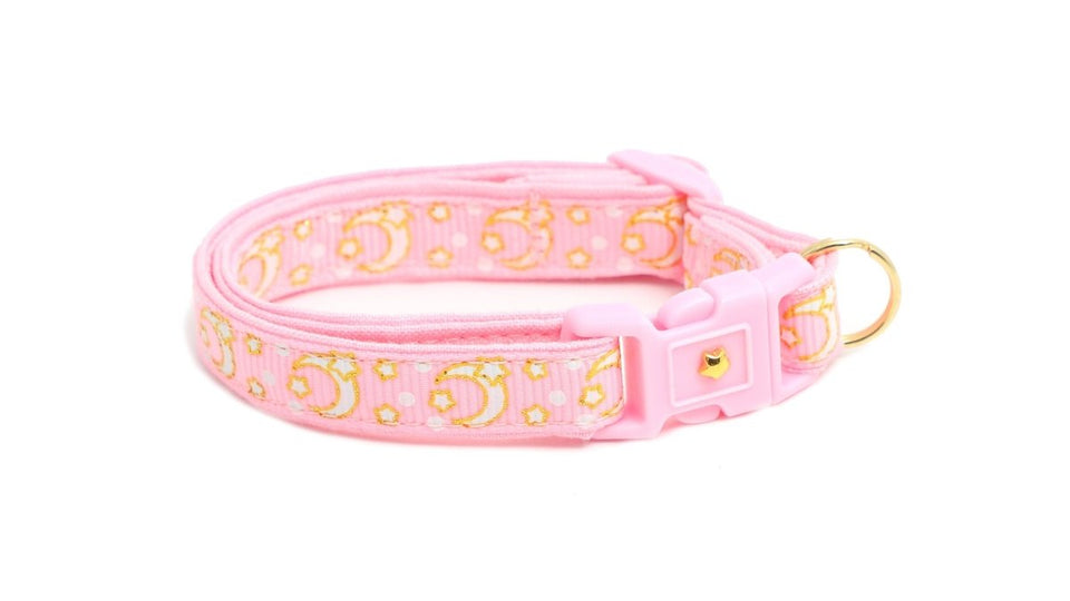 Gold Moons and Stars on Powder Pink Cat Collar, view 6