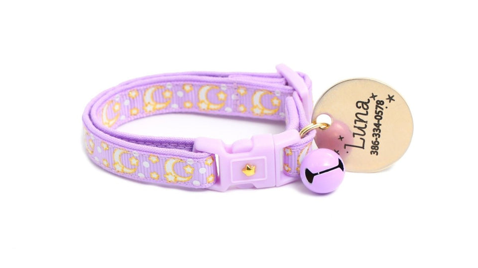 Gold Moons and Stars on Pastel Purple Cat Collar, view 6