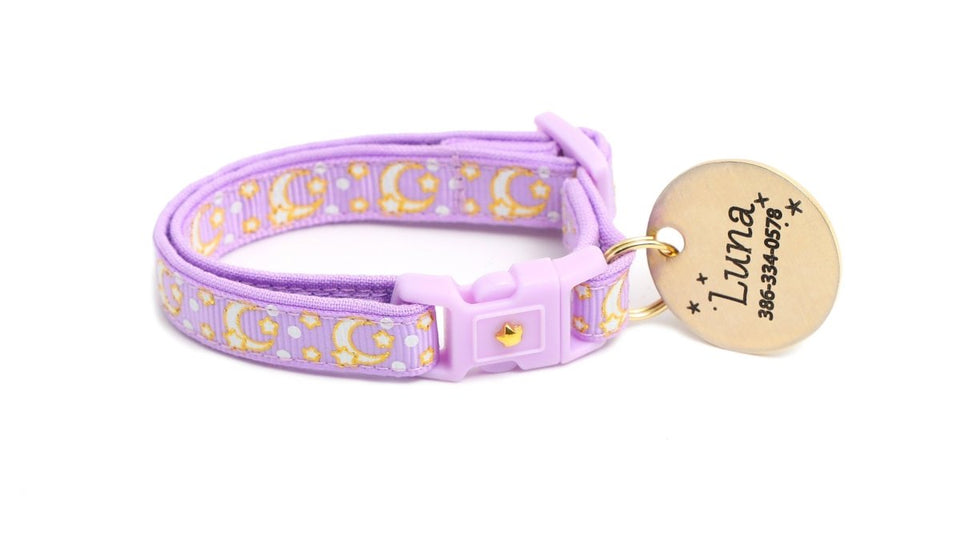 Gold Moons and Stars on Pastel Purple Cat Collar, view 5