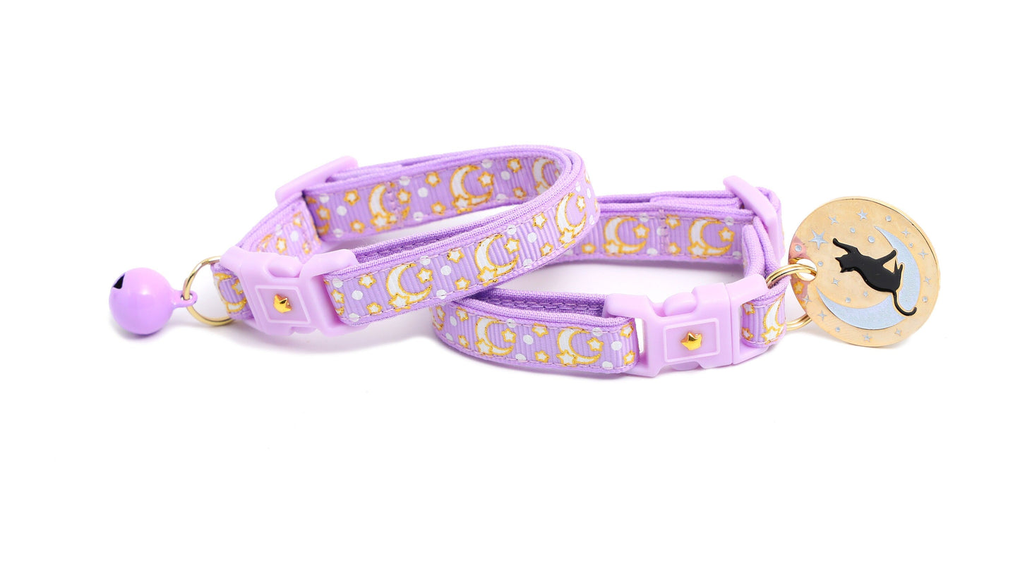Gold Moons and Stars on Pastel Purple Cat Collar