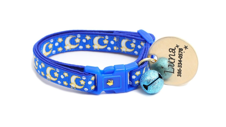 Gold Moons and Stars on Sapphire Blue Cat Collar, view 7