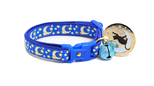 Gold Moons and Stars on Sapphire Blue Cat Collar