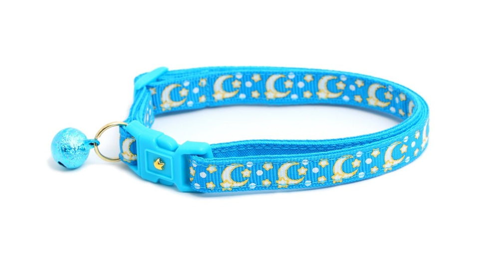Gold Moons and Stars on Peacock Blue Cat Collar, view 7