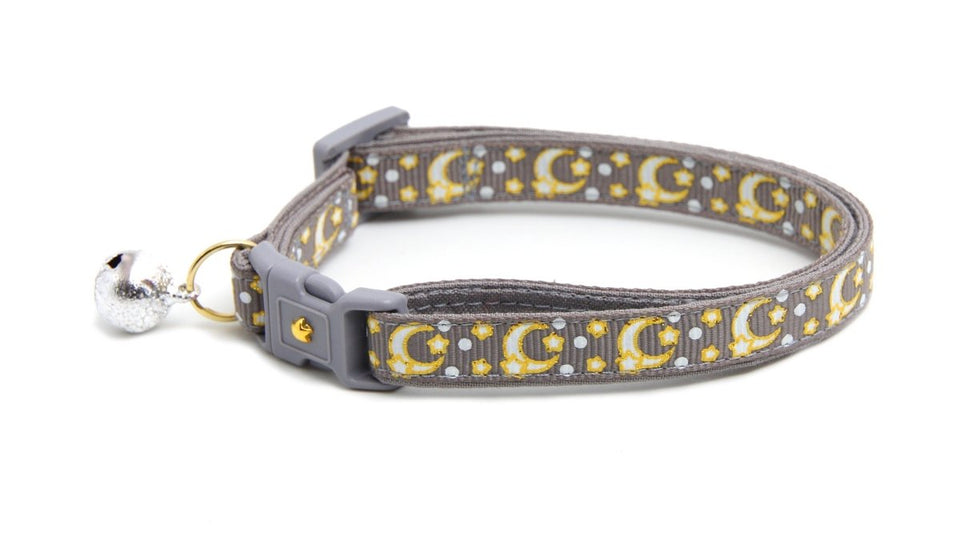 Gold Moons and Stars on Silver Cat Collar, view 2