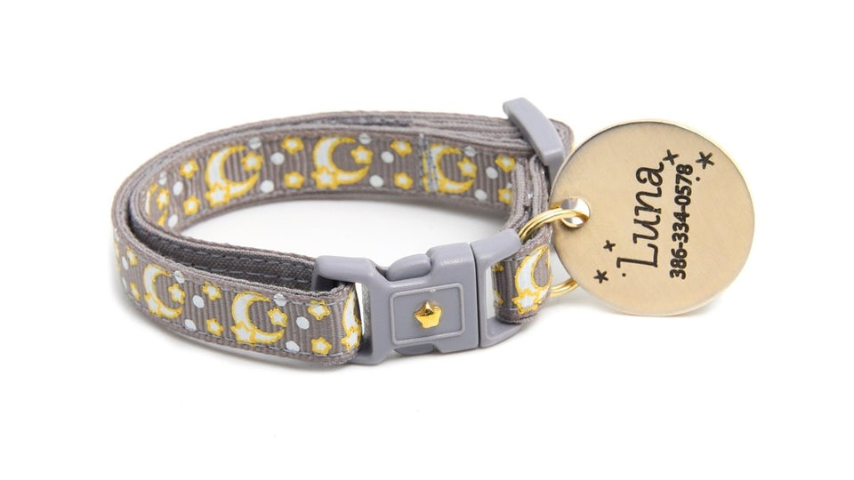 Gold Moons and Stars on Silver Cat Collar, view 4