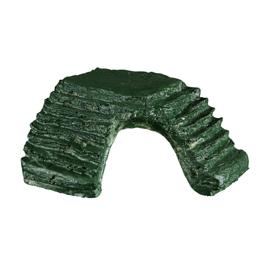 Dark green, textured basking platform with an arched tunnel and two ramped sides, viewed from an elevated angle.