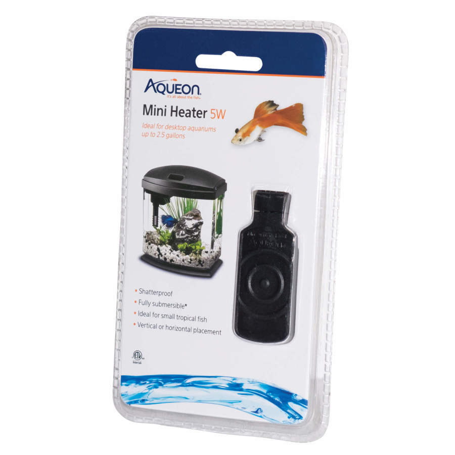 Aqueon Submersible Aquatic Flat Heater Mini, up to 2.5 gal, Black, 5W