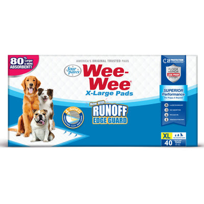 Four Paws WeeWee Superior Performance Gigantic Dog Pee Pads with Runoff Edge Guard 28 in x 34 in 40 ct