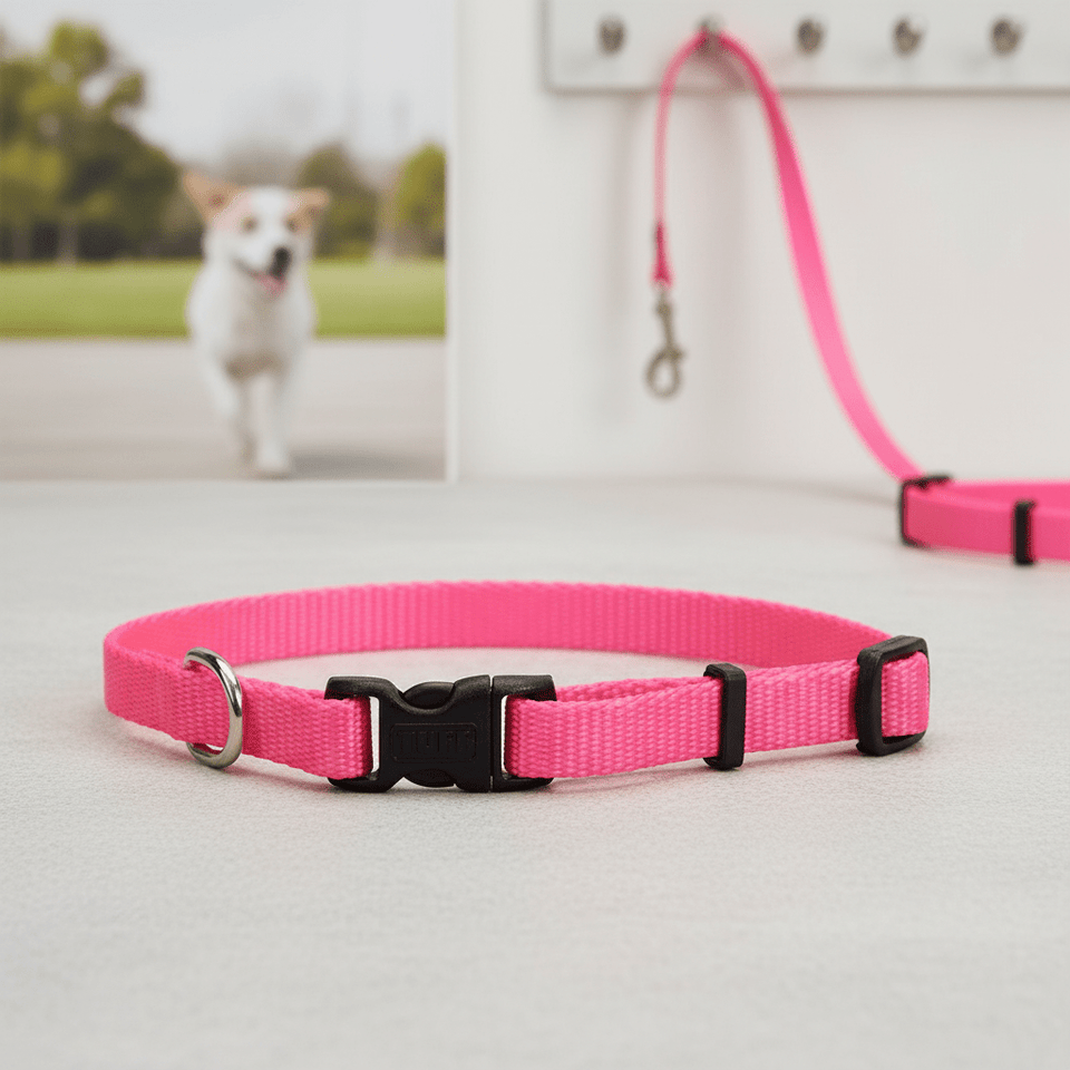 Coastal Adj. Nylon Dog Collar with Plastic Buckle Neon Pink, view 4