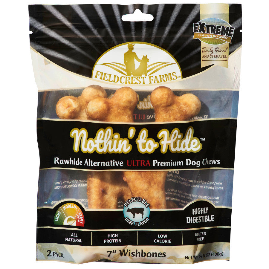 Fieldcrest Farms Nothin' To Hide Ultra Wishbone Dog Treat Beef, 7 in, 2 ct