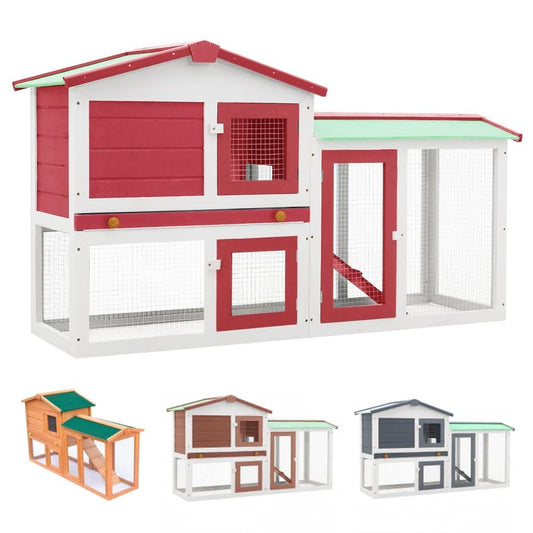 vidaXL Rabbit Hutch Bunny Cage with Pull Out Tray and Ramp Solid Wood Pine.