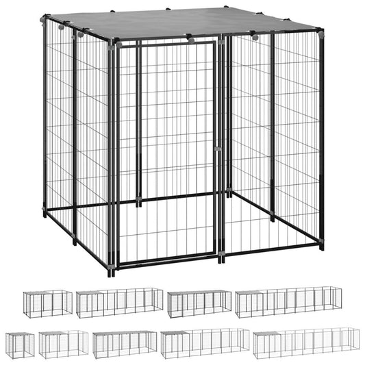 vidaXL Outdoor Dog Kennel Large Dog Crate Lockable Puppy Cage with Roof Steel