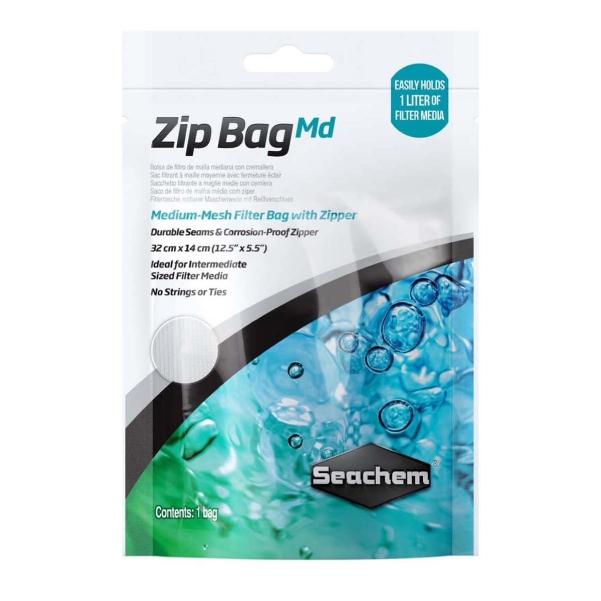 Seachem Laboratories Mesh Filter Bag with Zipper MD mesh, White, 1ea/12.5In X 5.5 in - Pets Perfect