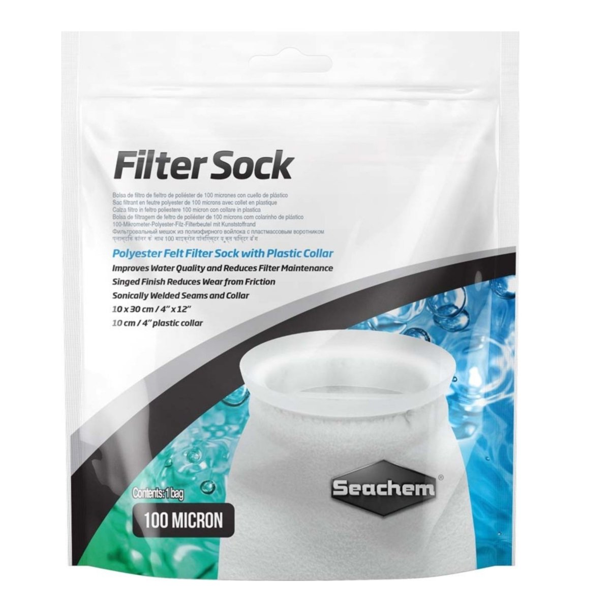 Seachem Laboratories Filter Sock with Plastic Collar White, 1ea/4In X 12 in, SM - Pets Perfect