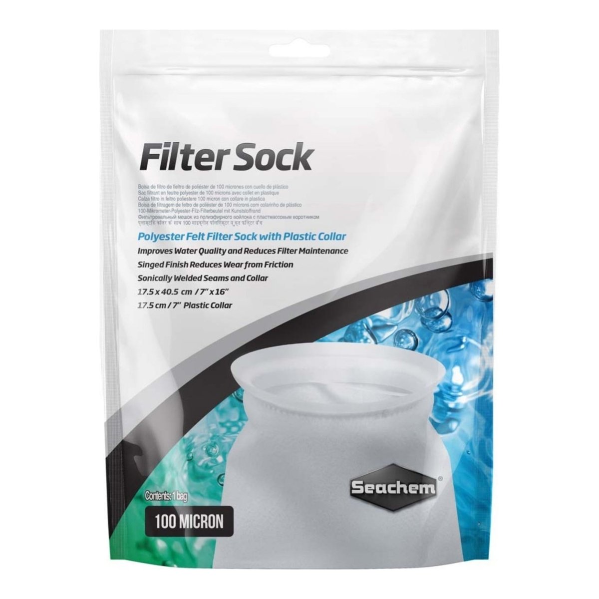 Seachem Laboratories Filter Sock with Plastic Collar White, 1ea/7In X 16 in, LG - Pets Perfect