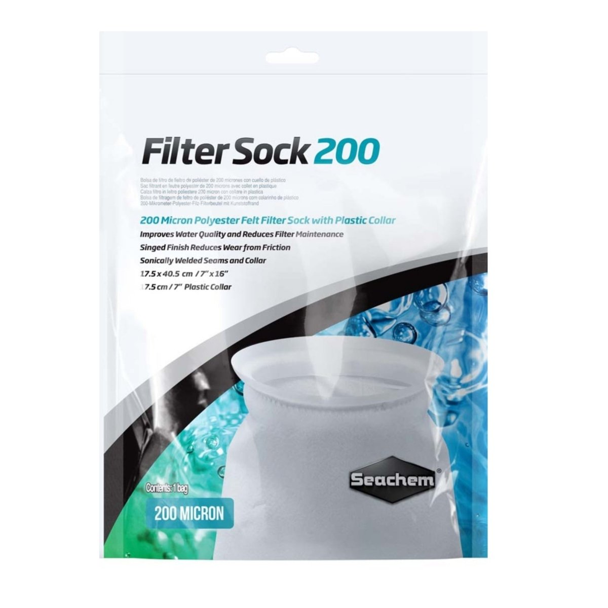 Seachem Laboratories Welded Filter Sock with Plastic Collar White, 1ea/7In X 16 in, LG - Pets Perfect