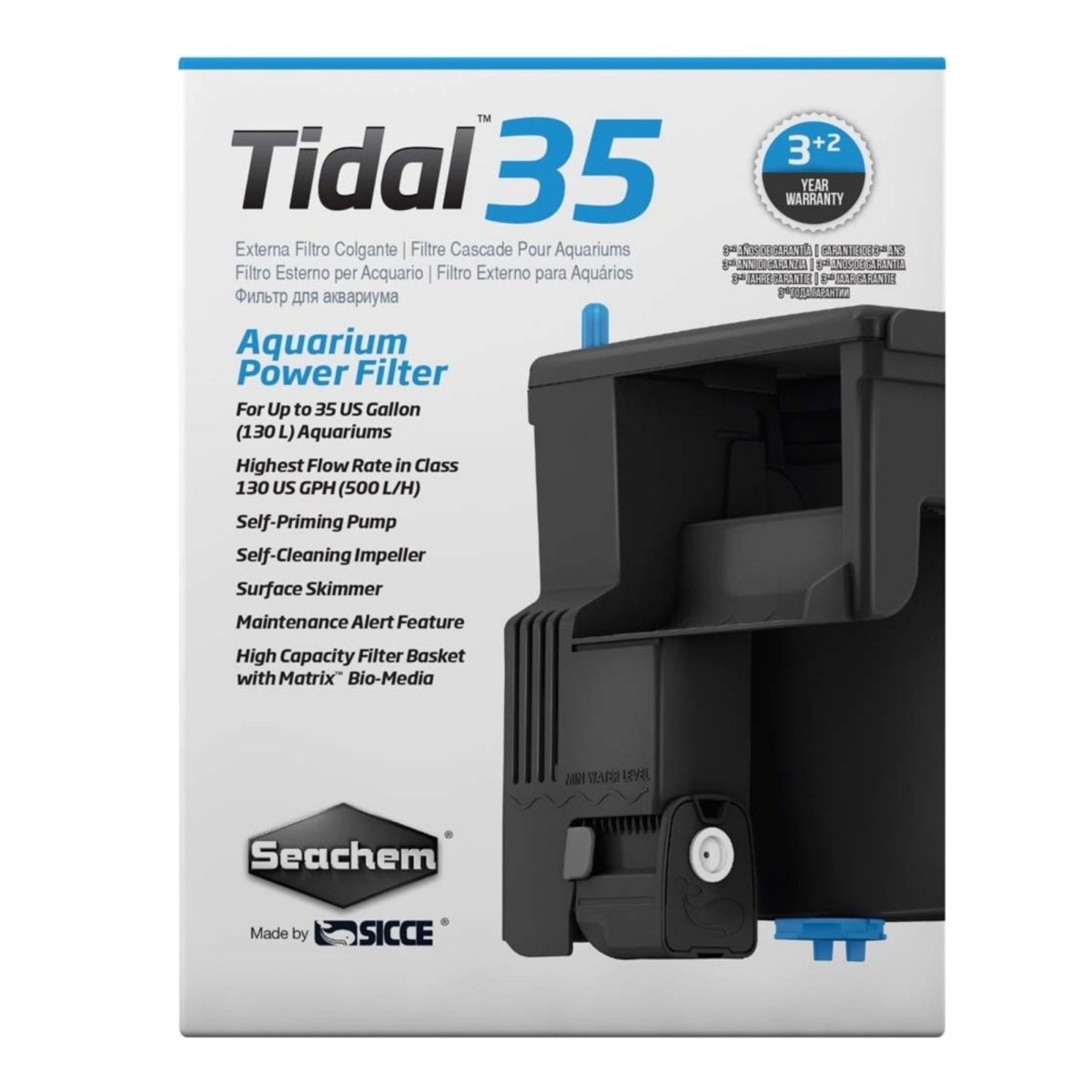 Seachem Laboratories Tidal 35 Power Filter Black, 1ea/130 GPH - Pets Perfect