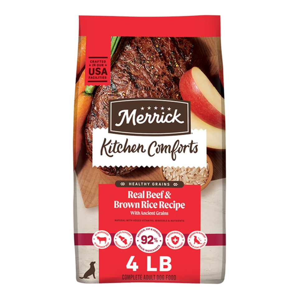 Merrick Dog Kitchen Comforts Real Beef & Brown Rice 4Lbs Bag - Dog Food Dry